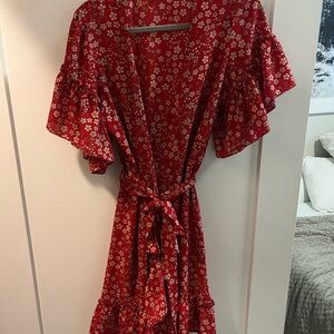 Max Studio Red Floral Wrap Dress